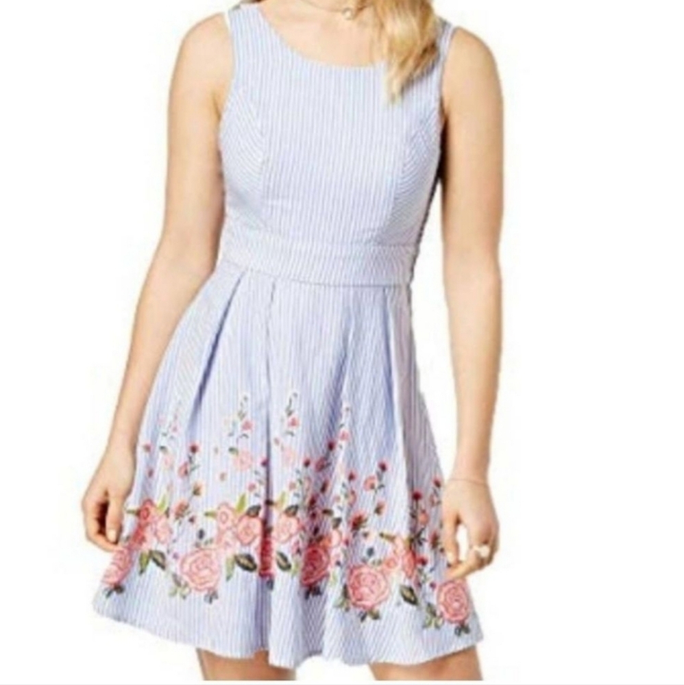 TRIXXI Girl Size 5 Floral Open Back Fit and Flare Stripped Mini Dress Sundress